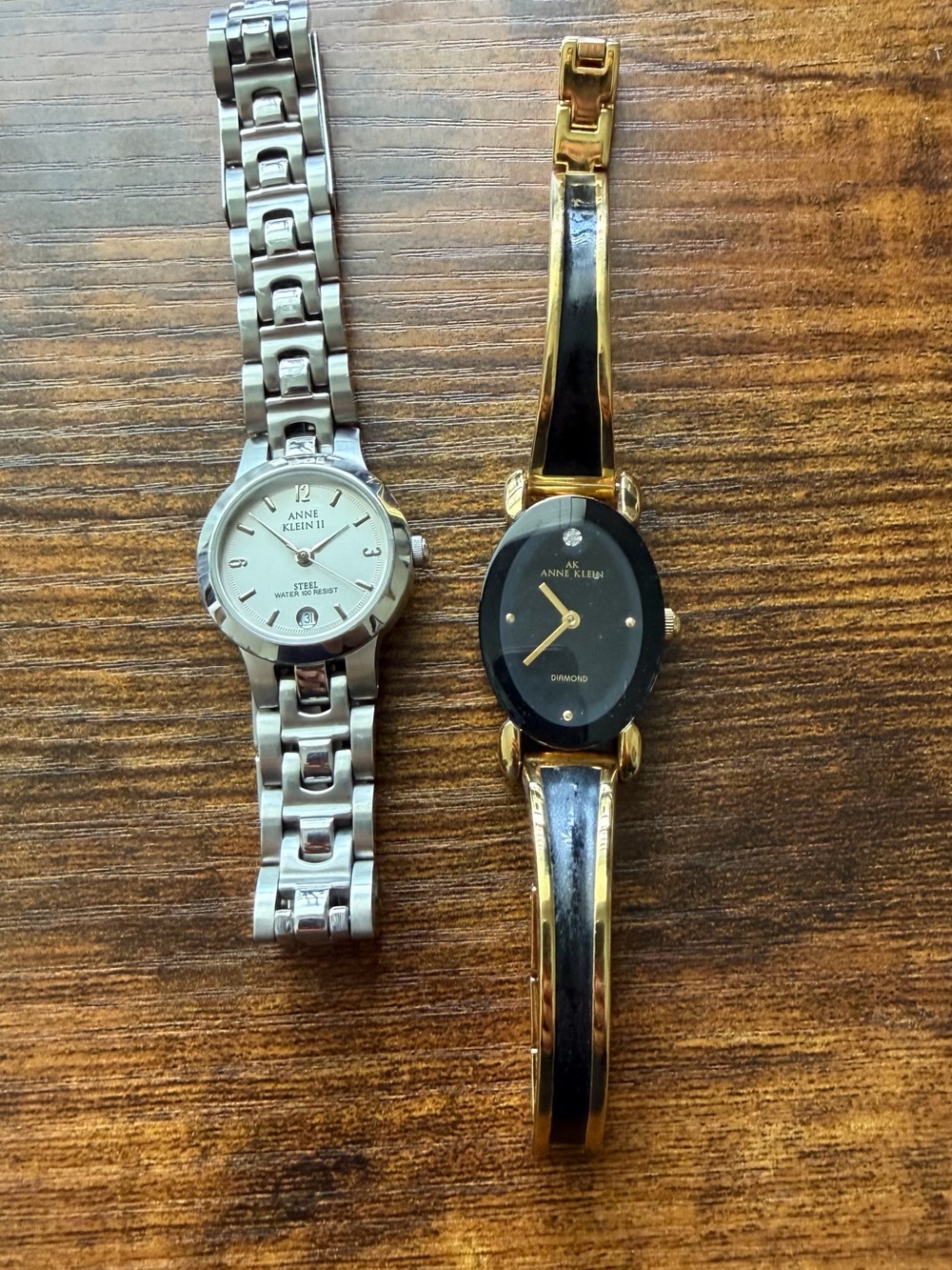 Anne Klein Silver Bracelet Watch and Gold-tone Black Dial Bangle